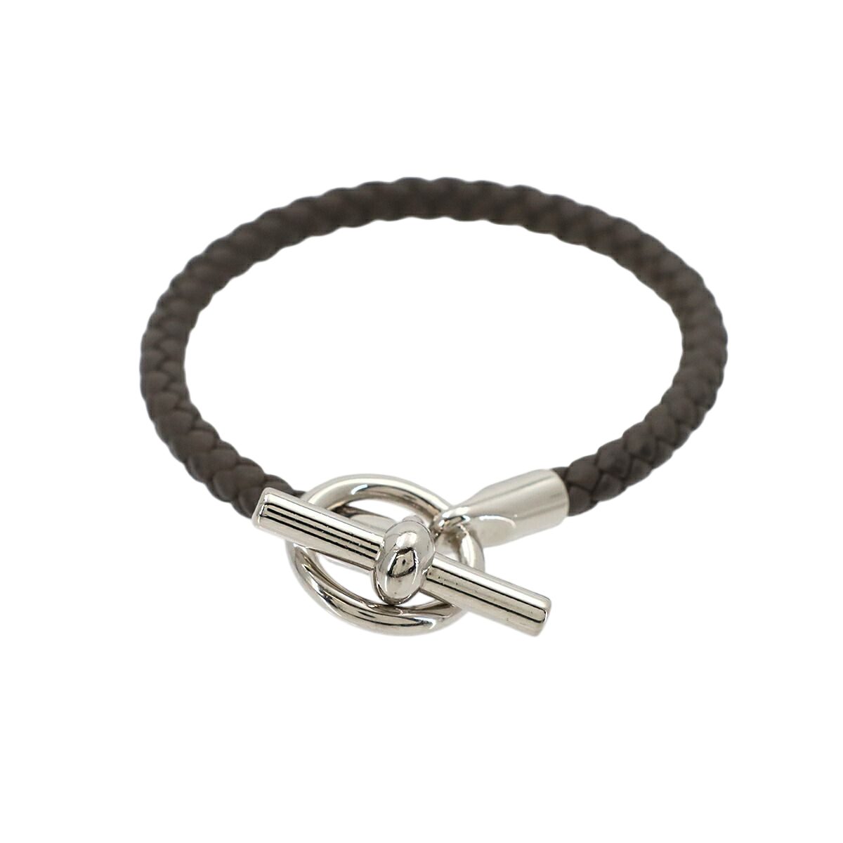 Hermes Glenan Bracelet Leather Gray Silver