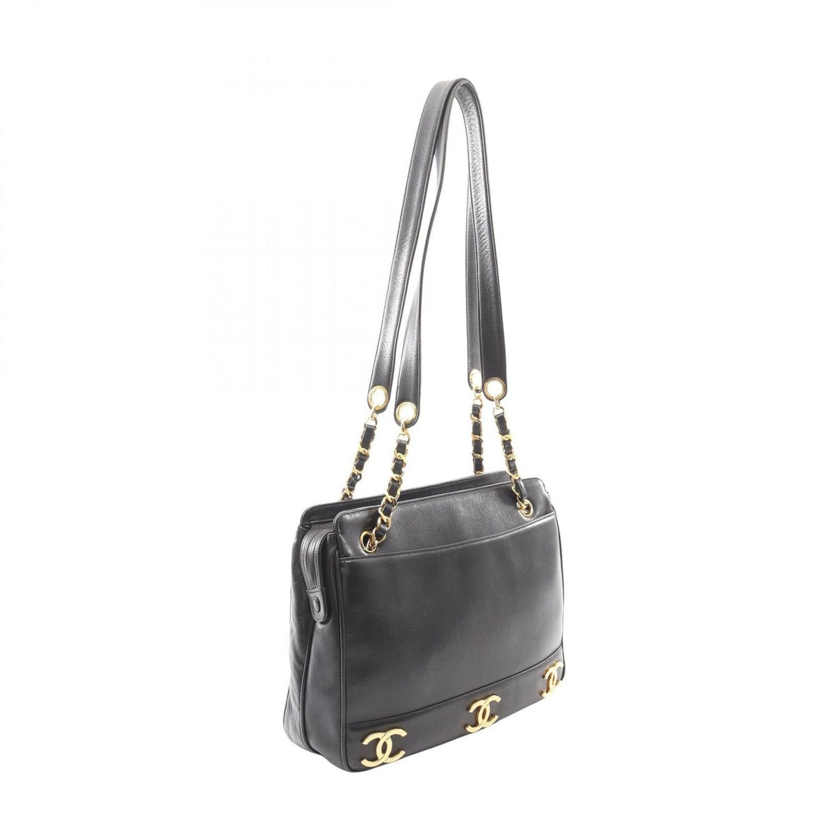 Chanel Tote Triple CC Logo Black Lambskin Coco — view 2