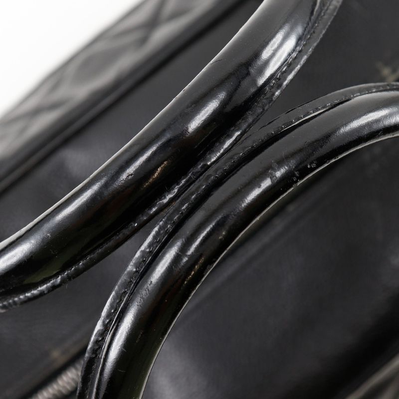 Chanel Matelasse Logo Caviar Skin And Enamel Black Women's Boston Bag