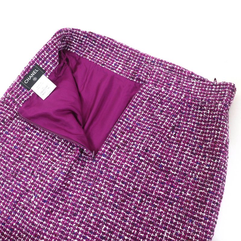 CHANEL 09P P35515 Coco Mark Plate Cotton Tweed Tight Skirt Purple 44 Made In