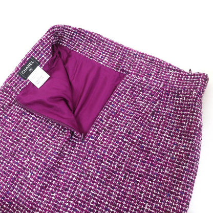 CHANEL 09P P35515 Coco Mark Plate Cotton Tweed Tight Skirt Purple 44 Made In