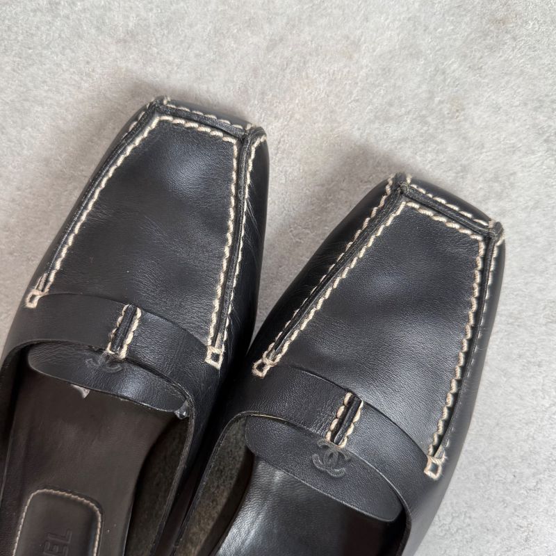 Chanel Coco Mark Leather Stitching Slip-on Sandals Black 34 1 2 21.5cm (8.46in)