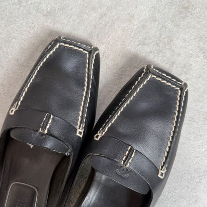 Chanel Coco Mark Leather Stitching Slip-on Sandals Black 34 1 2 21.5cm (8.46in)