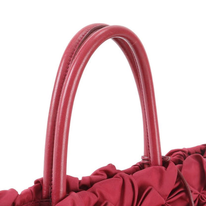 Prada Tessuto Nylon Triangle Logo Ruffle Leather Tote Shoulder Hand — view 2