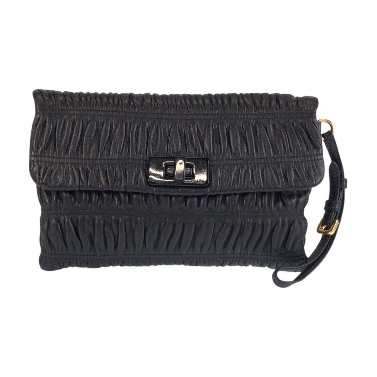 Prada Black Gold Leather 53 Clutch Pouch