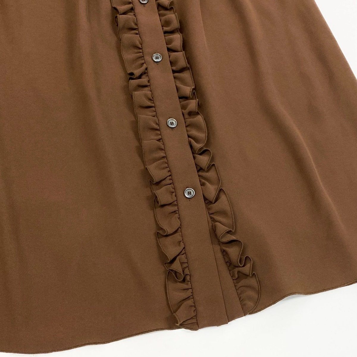 Celine Ed7 Silk Skirt Knee Length Ruffle Front Button 38 Brown — view 6