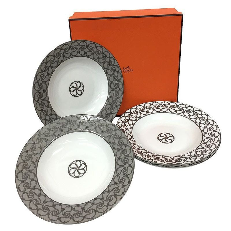 Hermes Fil D'argent Soup Plates Set Of 4 Medium Pasta