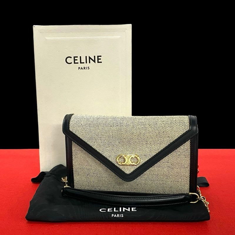 Celine Triomphe Chain Shoulder Bag Canvas Leather Mini