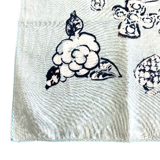 Chanel Scarf Handkerchief Bandana Camellia Logo Coco Mark Light Blue Black