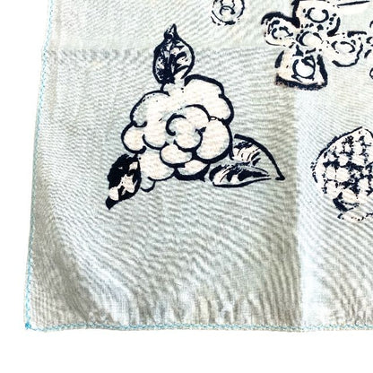 Chanel Scarf Handkerchief Bandana Camellia Logo Coco Mark Light Blue Black