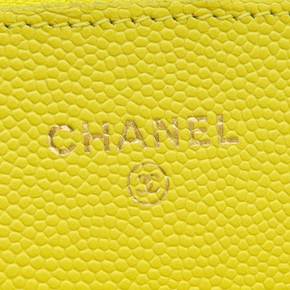 Chanel Chain Wallet Matelasse Caviar Skin Yellow Gold Hardware Yellow Chain