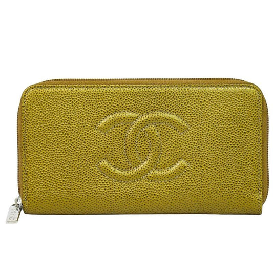 Chanel Coco Mark Round Zipper Long Wallet Caviar Leather