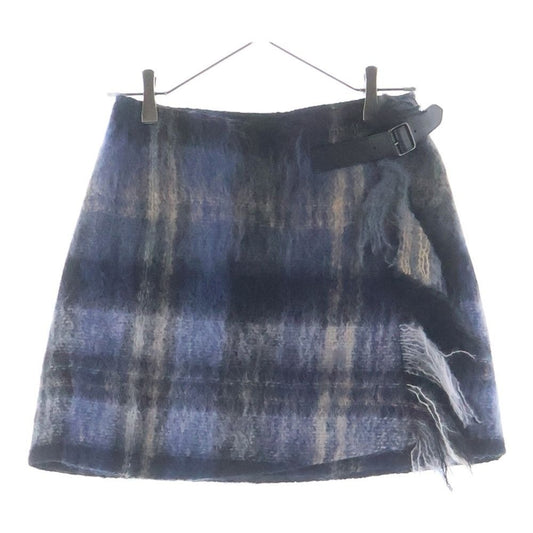 Loewe Mohair & Wool Plaid Mini Wrap Skirt Navy