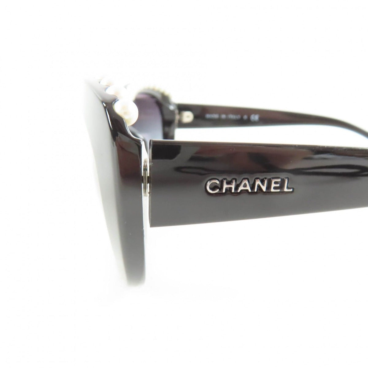 Chanel Logo Faux Pearl Sunglasses Eyewear Black — view 7