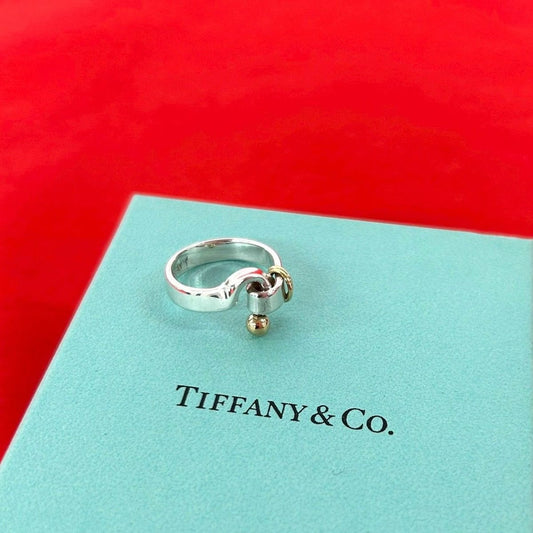 Tiffany & Co Love Knot Ring Hook Eye 18k Yellow Gold Silver