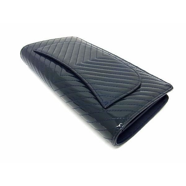 Chanel Coco Mark V-stitch Patent Leather Foldable Long Wallet Dark — view 2