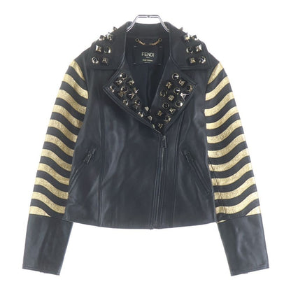 Fendi Gold Edition Studded Leather Jacket Black S8k
