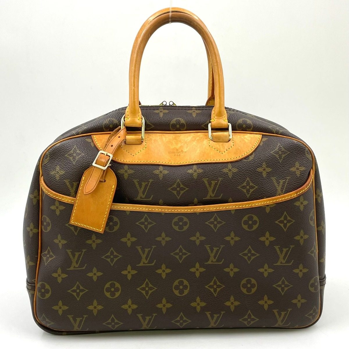 Louis Vuitton Deauville Bowling Vanity Monogram Leather Brown Light Handbag Gold