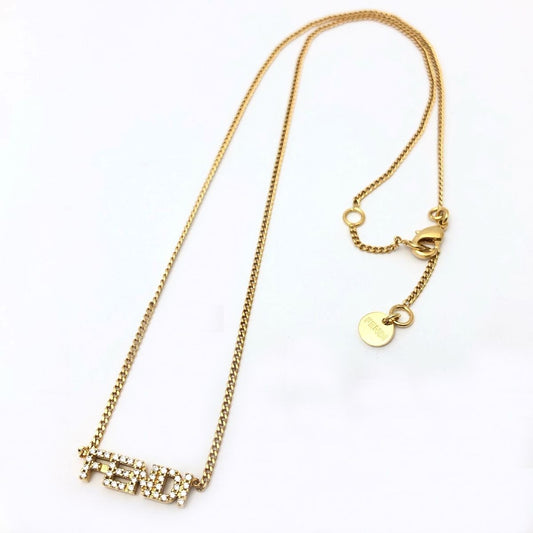 Fendi Logo Necklace Graffiti Zircon Gold