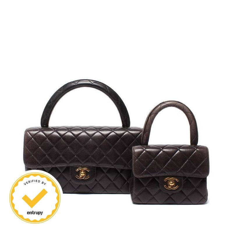 Chanel Handbag Parent Child Bag Top Handle Quilted Gold