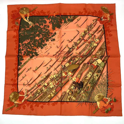 Hermes Carre 90 Marche Flottant DU LAC INLE Lake Inle Floating Market Scarf