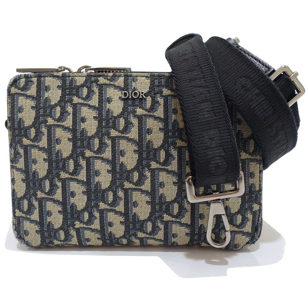 Dior Strap Pouch Oblique Peacock Shoulder Bag Silver
