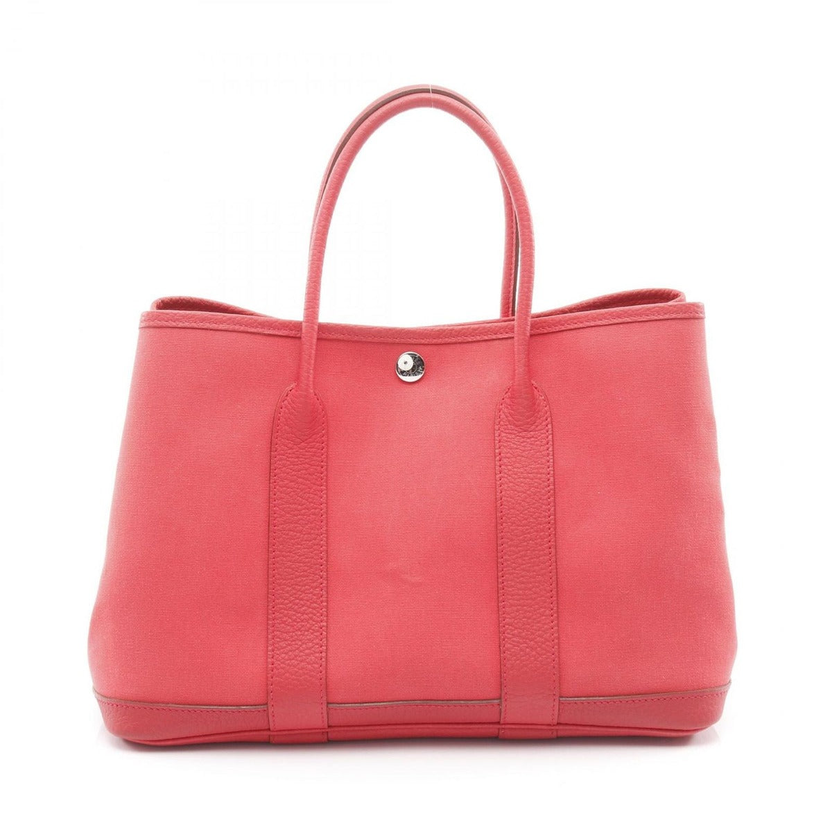 Hermes Tote Garden Party TPM Red Canvas Leather Bougainvillea Pink