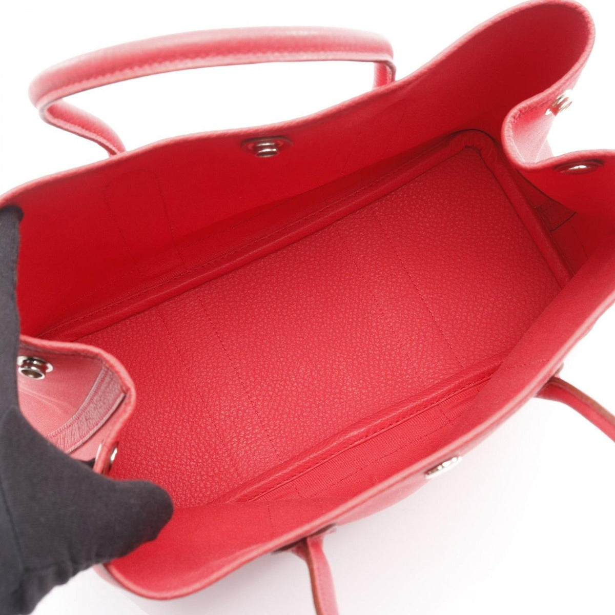 Hermes Tote Garden Party TPM Red Canvas Leather Bougainvillea Pink — view 3