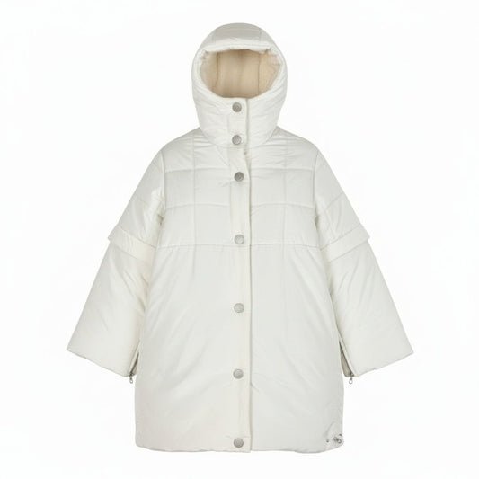 Chanel Sport Sports Lining Shearling Long Coat CC Logo Patch Hoodie 36 Ivory