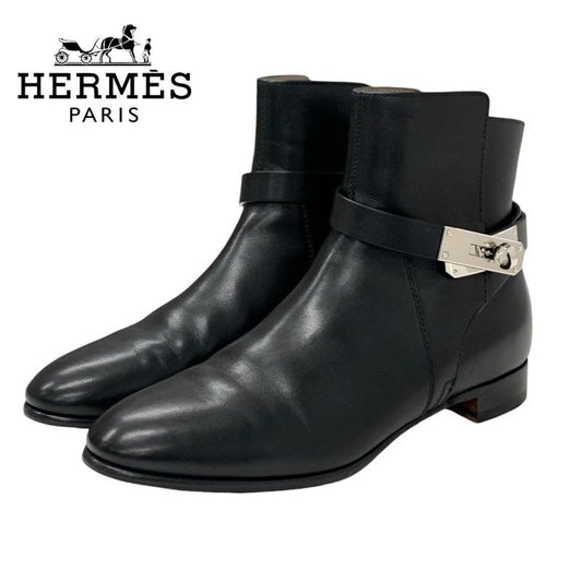 Hermes Neo Boots Short Shoes Leather Black Silver Kelly Hardware
