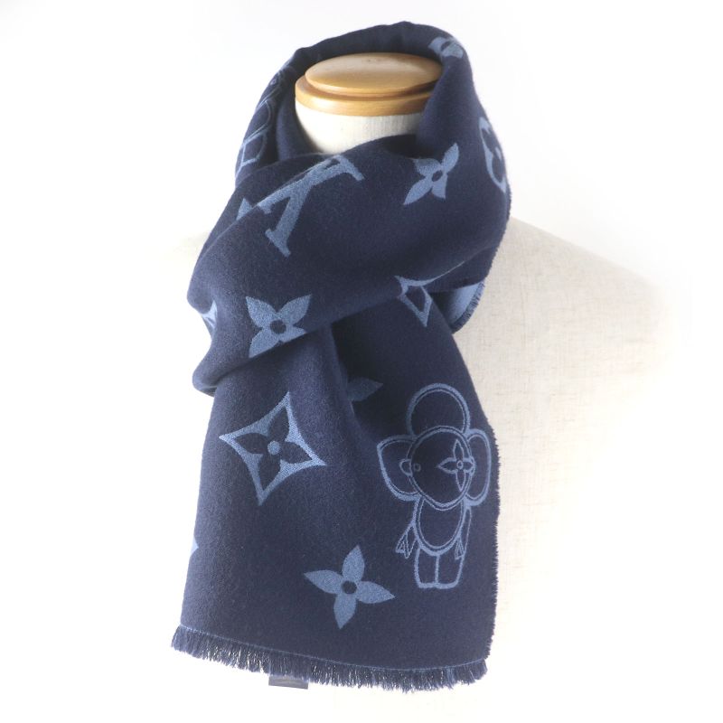 Louis Vuitton 2023 M77129 Scarf Monogram Vivienne Wool Navy Made In Italy