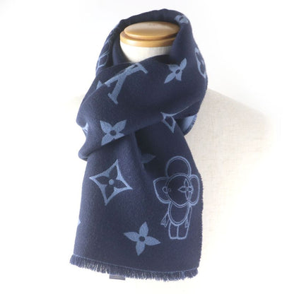 Louis Vuitton 2023 M77129 Scarf Monogram Vivienne Wool Navy Made In Italy