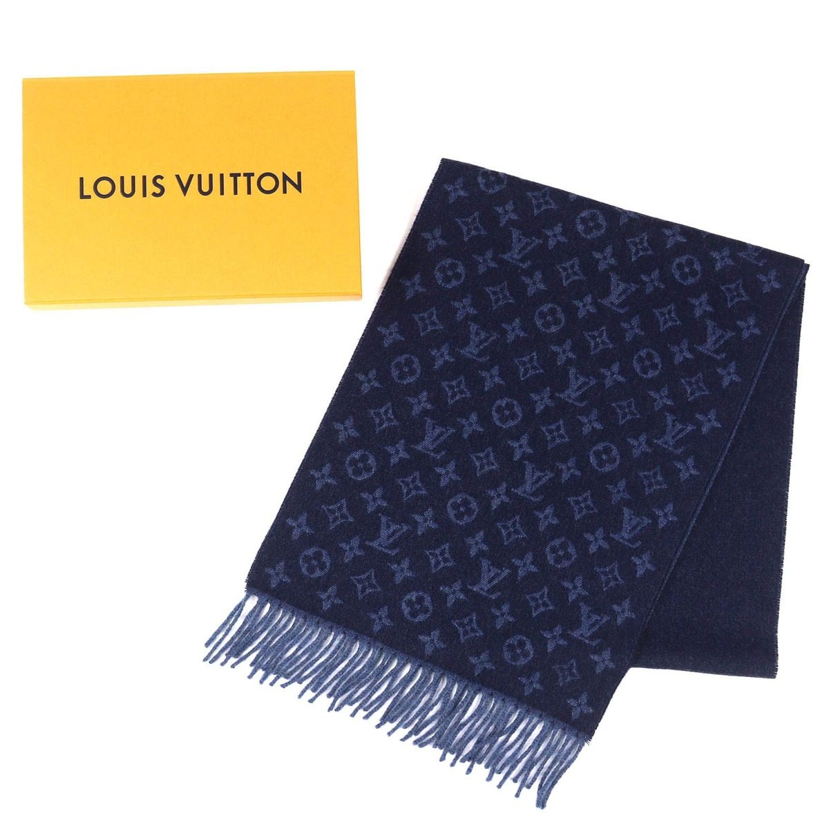 Louis Vuitton Echarpe Monogram Gradient Cashmere Fringe Scarf Navy — view 2