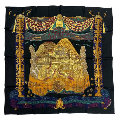 Hermes Carre 90 L Atlantide Atlantis Silk Scarf Black