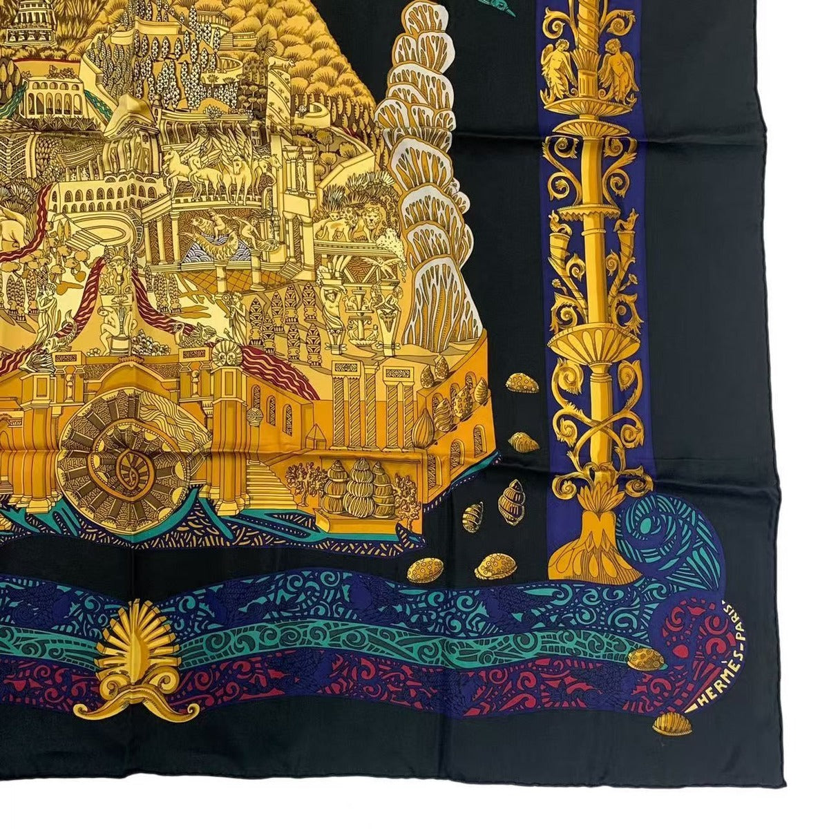 Hermes Carre 90 L Atlantide Atlantis Silk Scarf Black — view 4