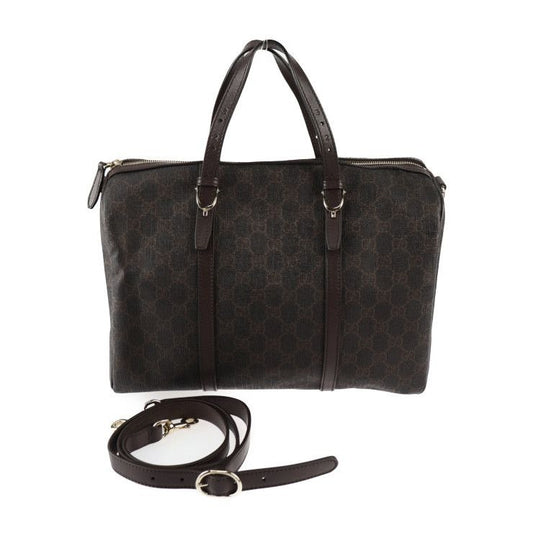 Gucci Bag Handbag Leather Dark Brown Gold Hardware GG Supreme 2-Way