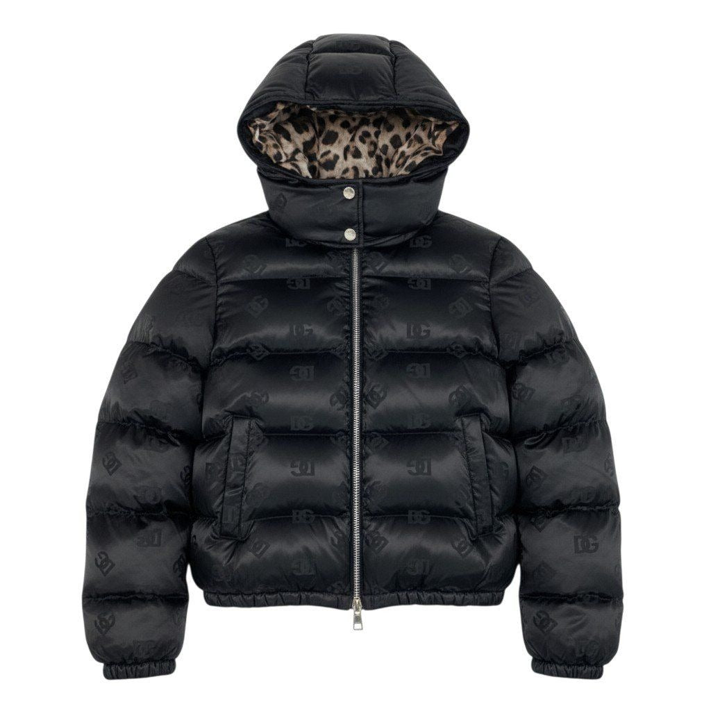 Dolce & Gabbana List Price & DG Logo Patted Satin Jacquard Down Jacket 40 Black