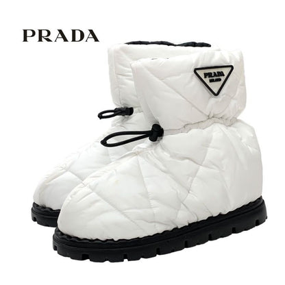 Prada Boots Short Snow Shoes Logo Nylon White