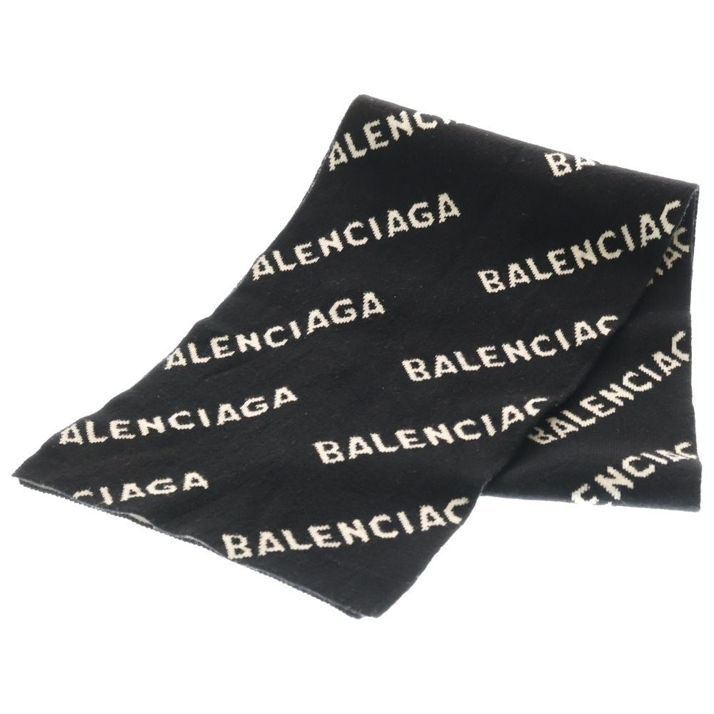 Balenciaga Allover Logo Reversible Scarf Black White