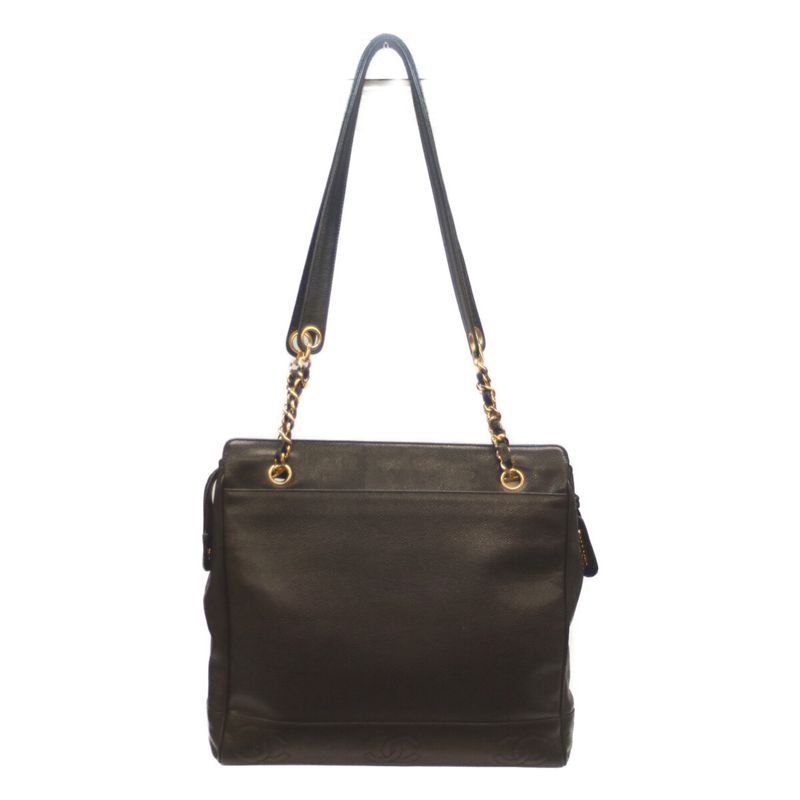 Chanel No 2 Black Caviar Skin Ghardware Triple Coco Chain Tote Chain Shoulder