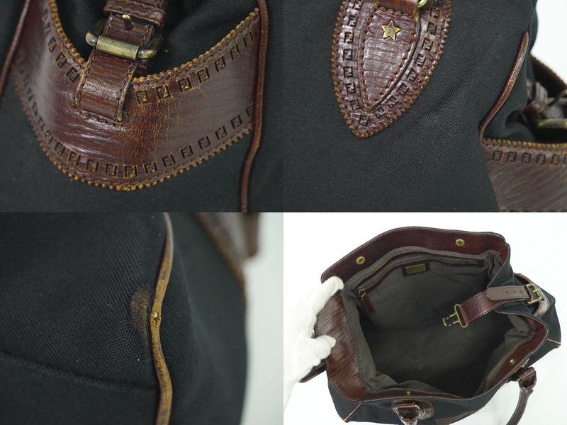 Authentic Fendi Etonico Tote Handbag Canvas Leather Black Brown 8bn162 Etonico