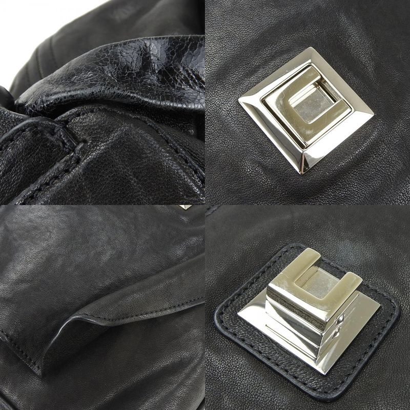 Celine Shoulder Bag Leather Halaco Suede Black Silver Hardware Shoulder Women