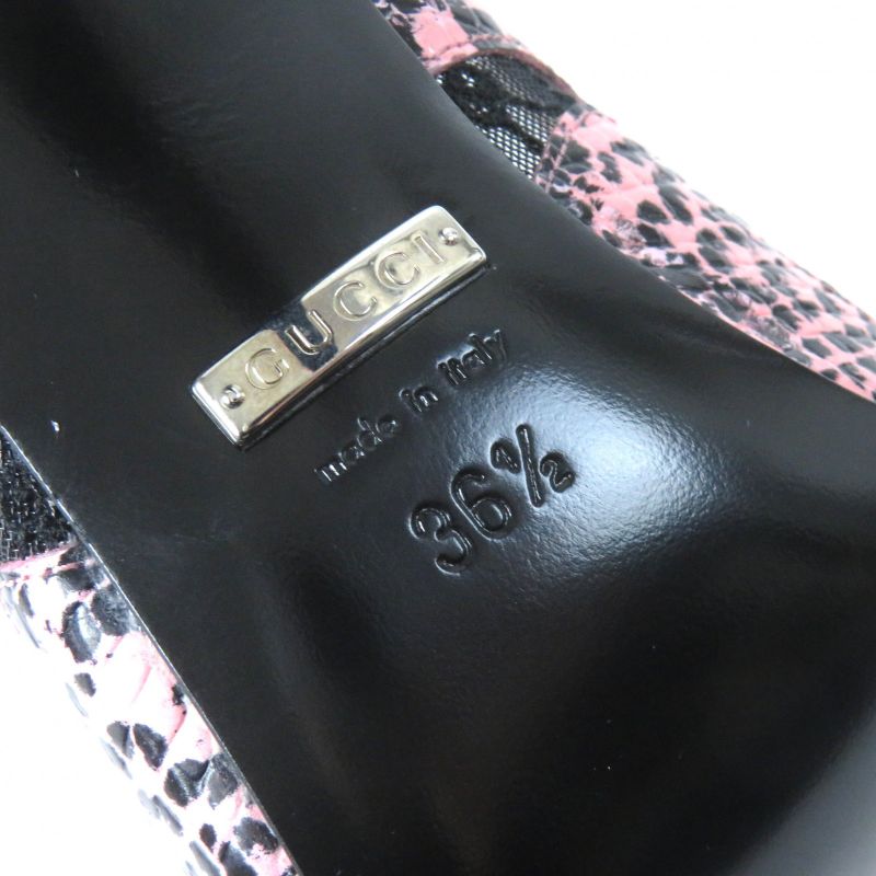 Gucci 738689 GG Rambus Python Print Pointed Toe High Heel Leather Pumps Pink