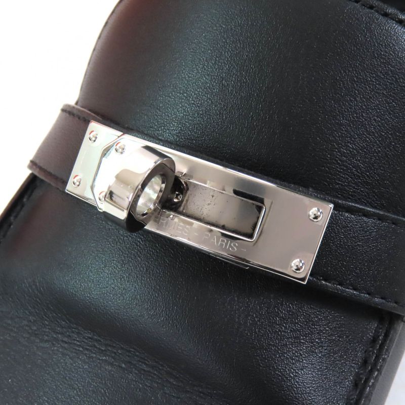Hermes Destin Leather Silver Hardware Kelly Buckle Loafer Black 35.5 With Box