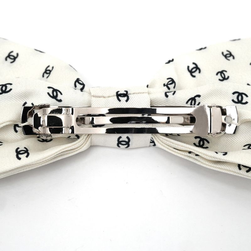 Chanel Valletta Aaa821 Ribbon White Logo COCO Silver-hardware Hair