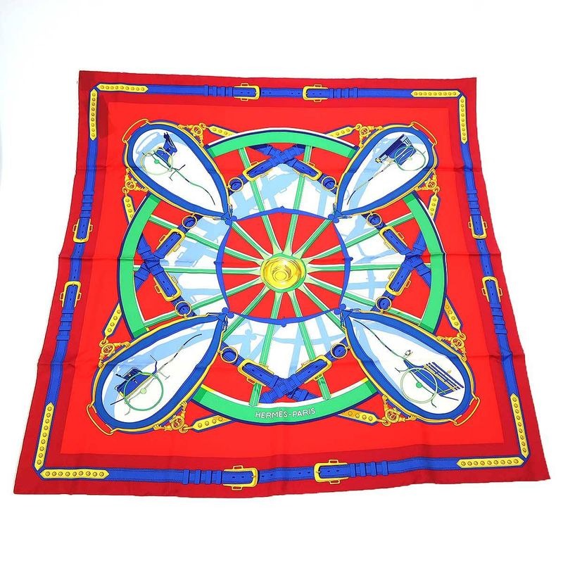 Hermes En Roue Libre Scarf 90 Carre Silk Shawl Reddish
