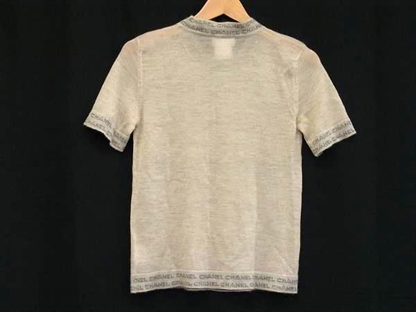 CHANEL P12374v00538 Logo Cashmere Short Sleeve Shirt Cardigan Size 36