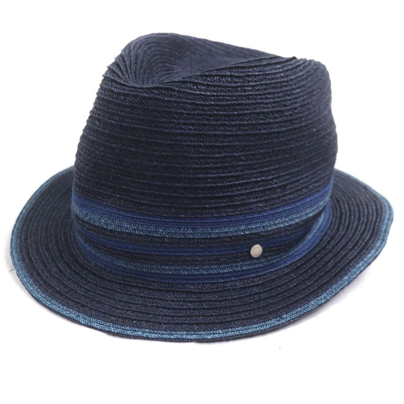 Hermes Raffia Serie Button Medium Fold Hat Straw Navy Blue 58