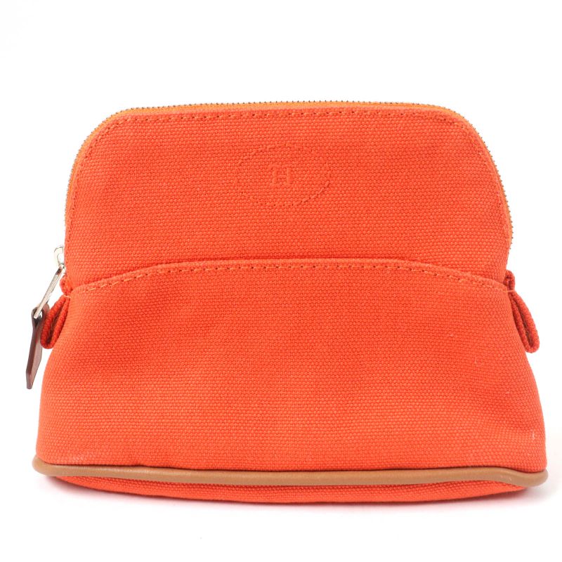 Hermes Bolide Pouch Mini Silver Hardware H Logo Canvas Pouch Orange With Box