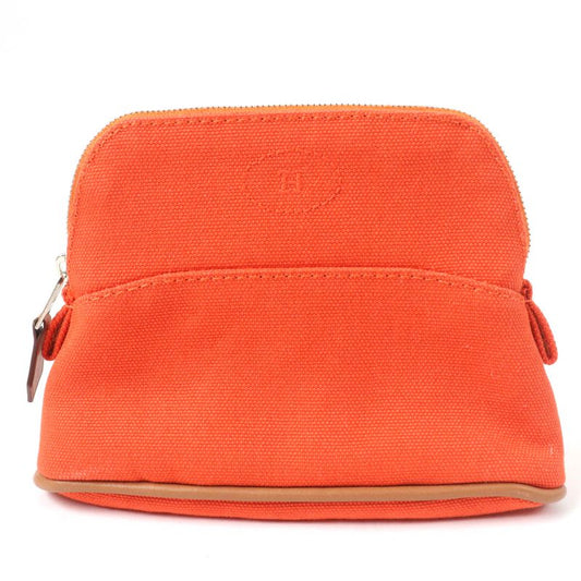 Hermes Bolide Pouch Mini Silver Hardware H Logo Canvas Pouch Orange With Box